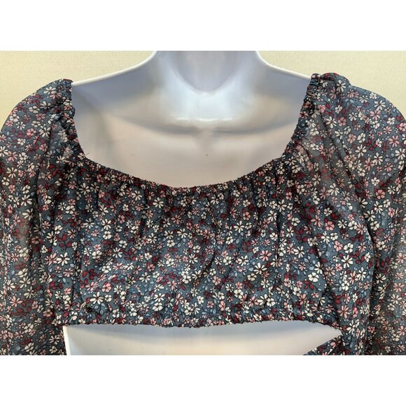 Japna Womens Cropped Long Sleeve Blouse Size S Multiicolor Floral Tie-Back Chic - Picture 9 of 12